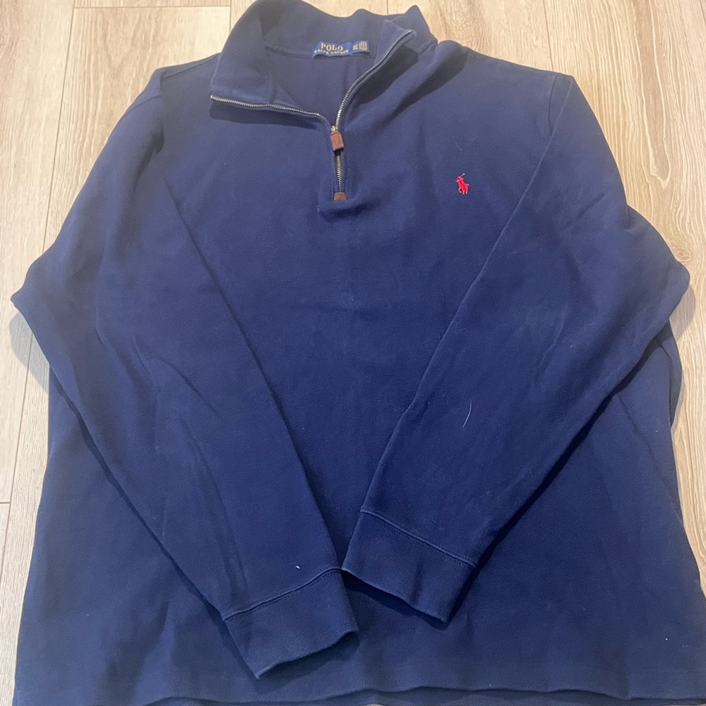 Ralph Lauren Navy Half-Zip Sweater with Gold Accent